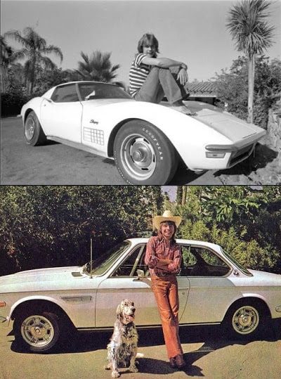 A picture of young David Cassidy with the cars he owned back then.